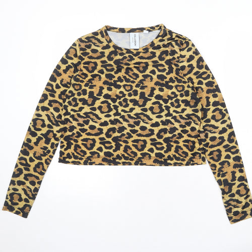 COLLUSION Womens Multicoloured Animal Print Polyester Basic T-Shirt Size 14 Round Neck - Leopard Pattern