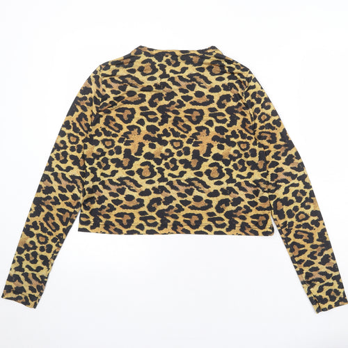 COLLUSION Womens Multicoloured Animal Print Polyester Basic T-Shirt Size 14 Round Neck - Leopard Pattern
