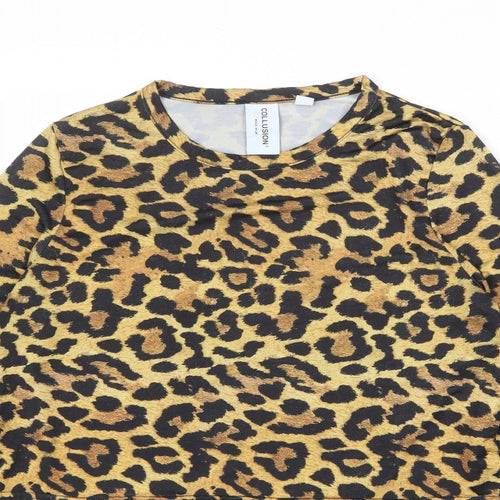 COLLUSION Womens Multicoloured Animal Print Polyester Basic T-Shirt Size 14 Round Neck - Leopard Pattern