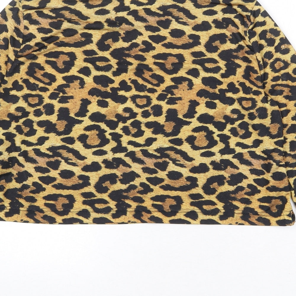 COLLUSION Womens Multicoloured Animal Print Polyester Basic T-Shirt Size 14 Round Neck - Leopard Pattern