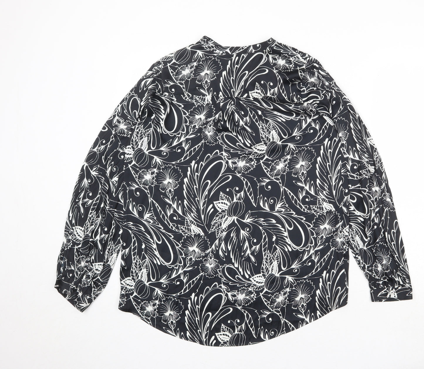 Marks and Spencer Womens Black Geometric Polyester Basic Blouse Size 8 V-Neck