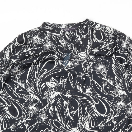 Marks and Spencer Womens Black Geometric Polyester Basic Blouse Size 8 V-Neck