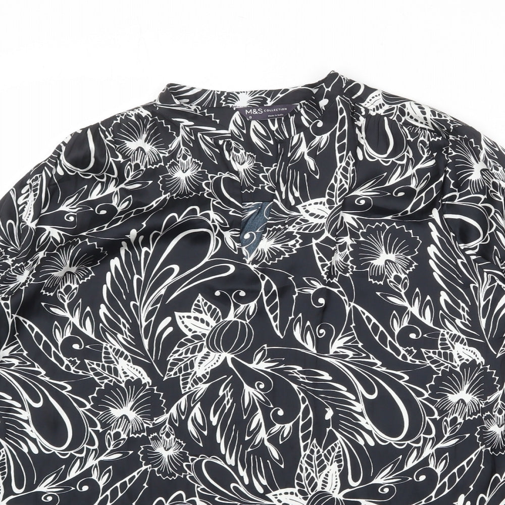 Marks and Spencer Womens Black Geometric Polyester Basic Blouse Size 8 V-Neck