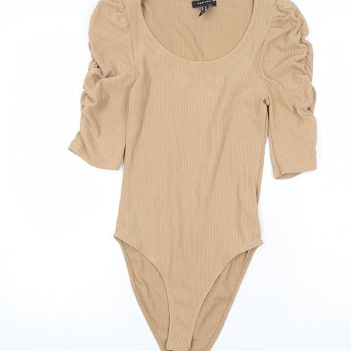 New Look Womens Beige Polyester Bodysuit One-Piece Size 6 Snap