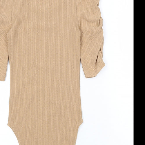 New Look Womens Beige Polyester Bodysuit One-Piece Size 6 Snap