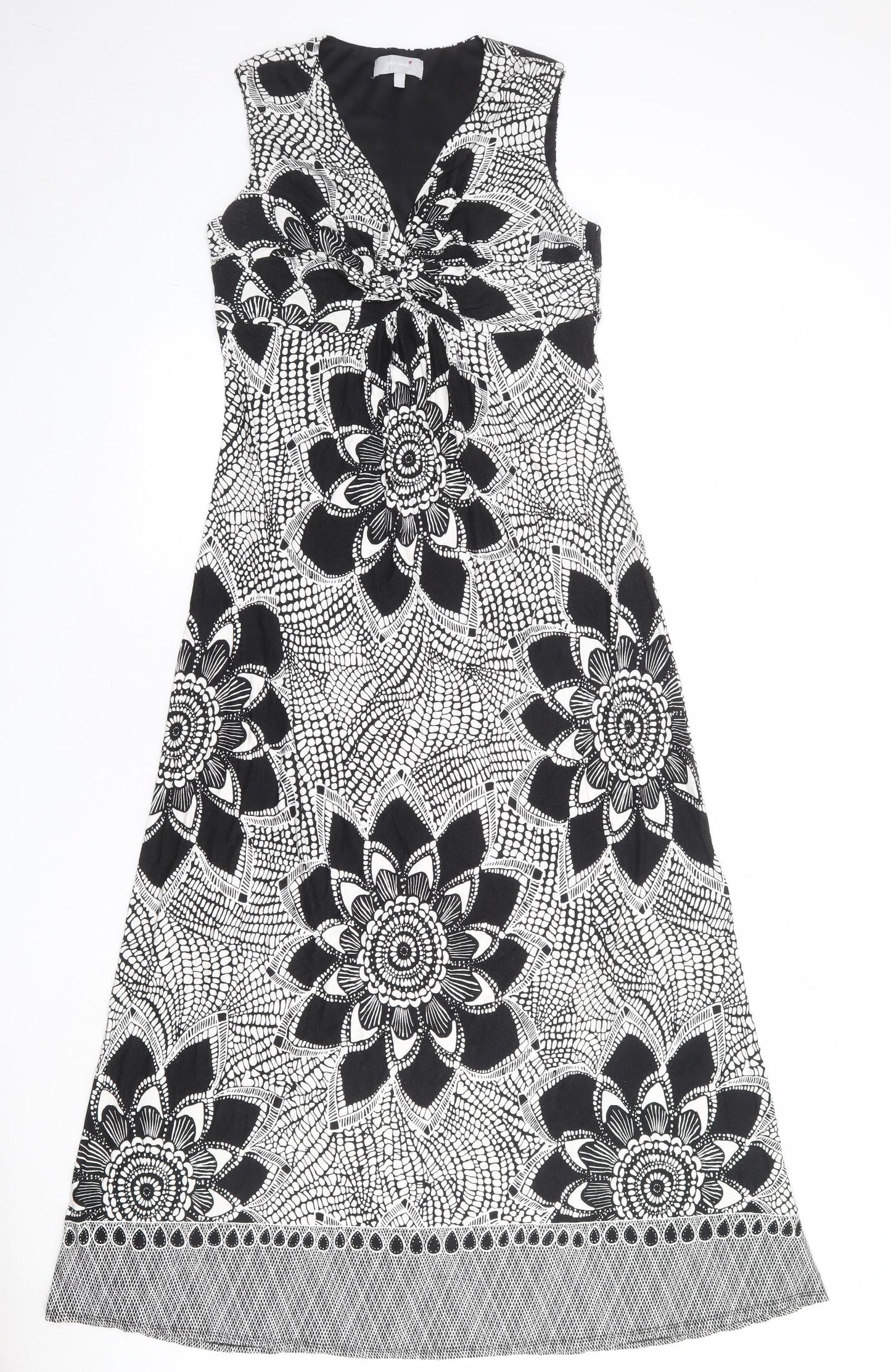 Per Una Womens White Geometric Viscose Maxi Size 14 V-Neck Pullover