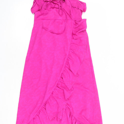 Topshop Womens Pink Polyester Maxi Size 6 V-Neck Tie
