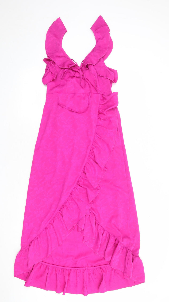 Topshop Womens Pink Polyester Maxi Size 6 V-Neck Tie