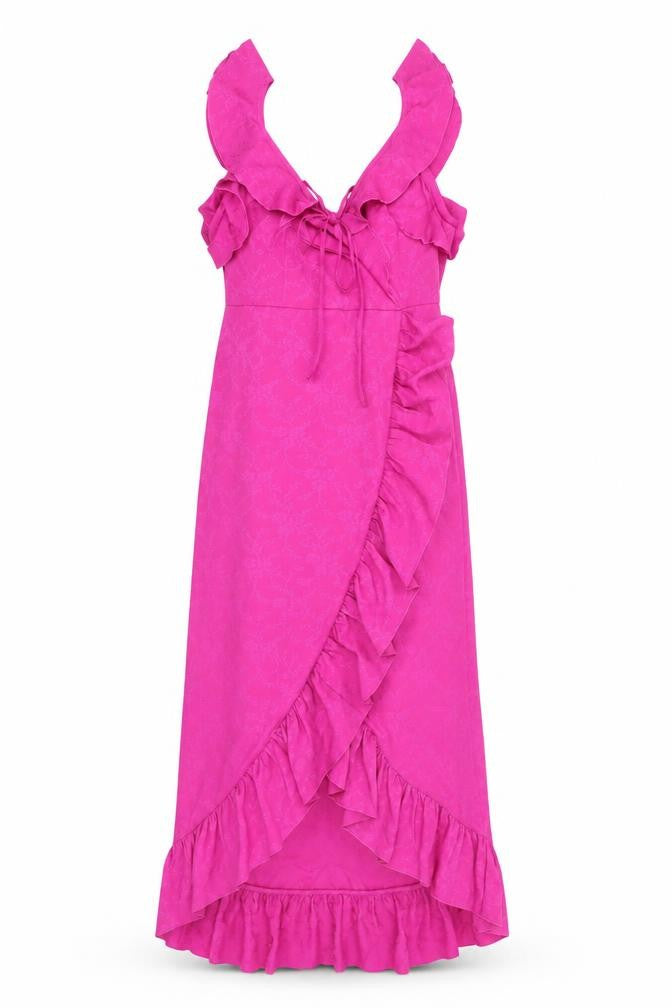 Front view of Topshop women’s pink polyester maxi, size UK 6, v-neck tie