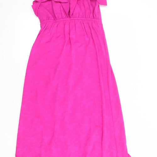Topshop Womens Pink Polyester Maxi Size 6 V-Neck Tie