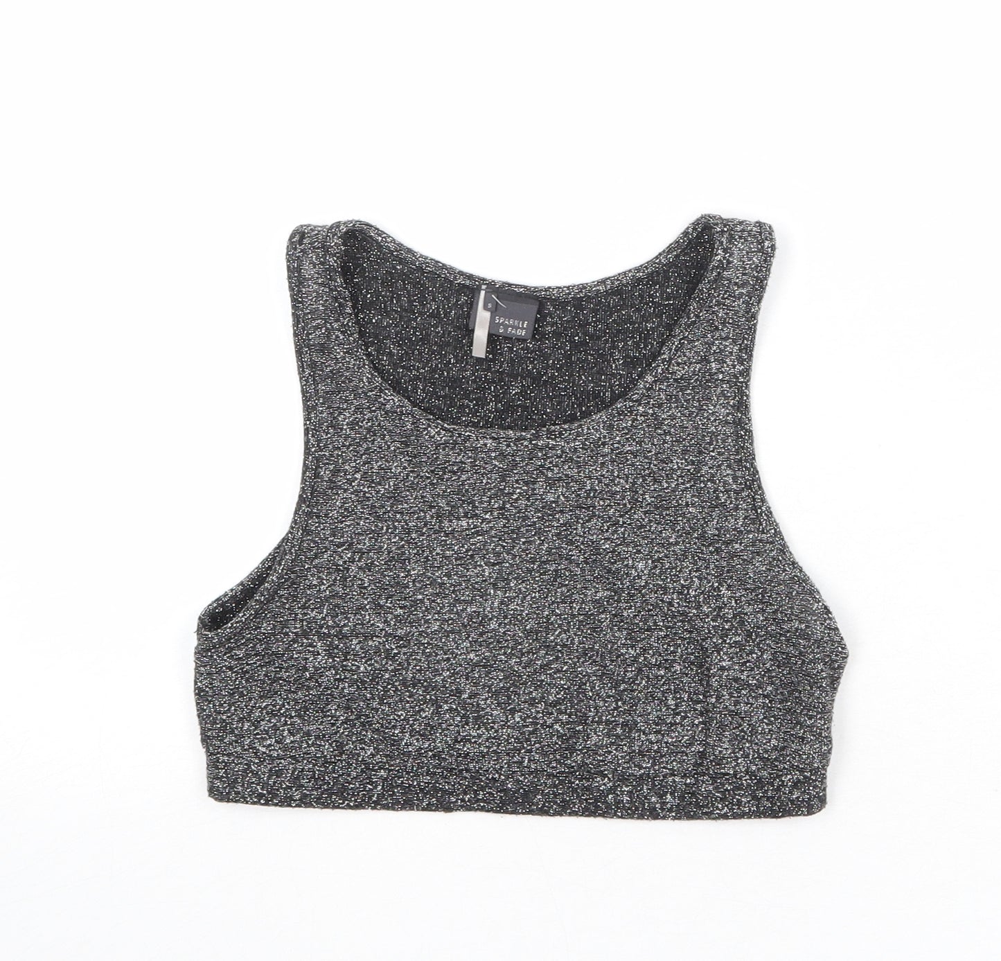 Sparkle & Fade Womens Black Polyester Cropped Tank Size S Round Neck