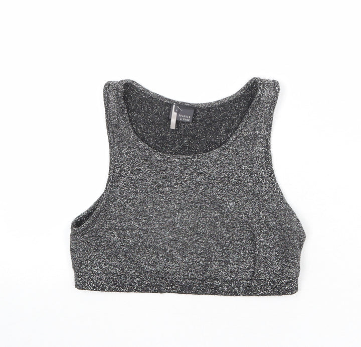 Sparkle & Fade Womens Black Polyester Cropped Tank Size S Round Neck