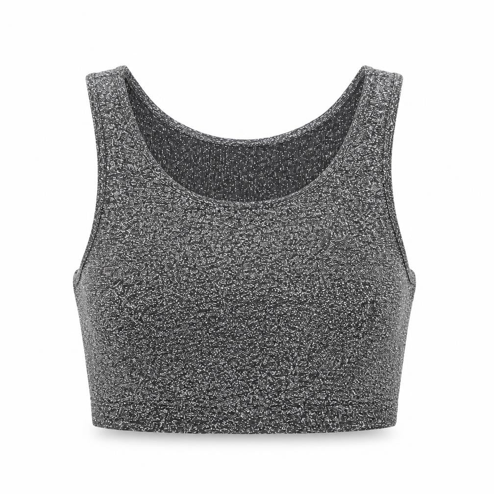 Front view of Sparkle & Fade women’s black polyester cropped tank, size S, round neck