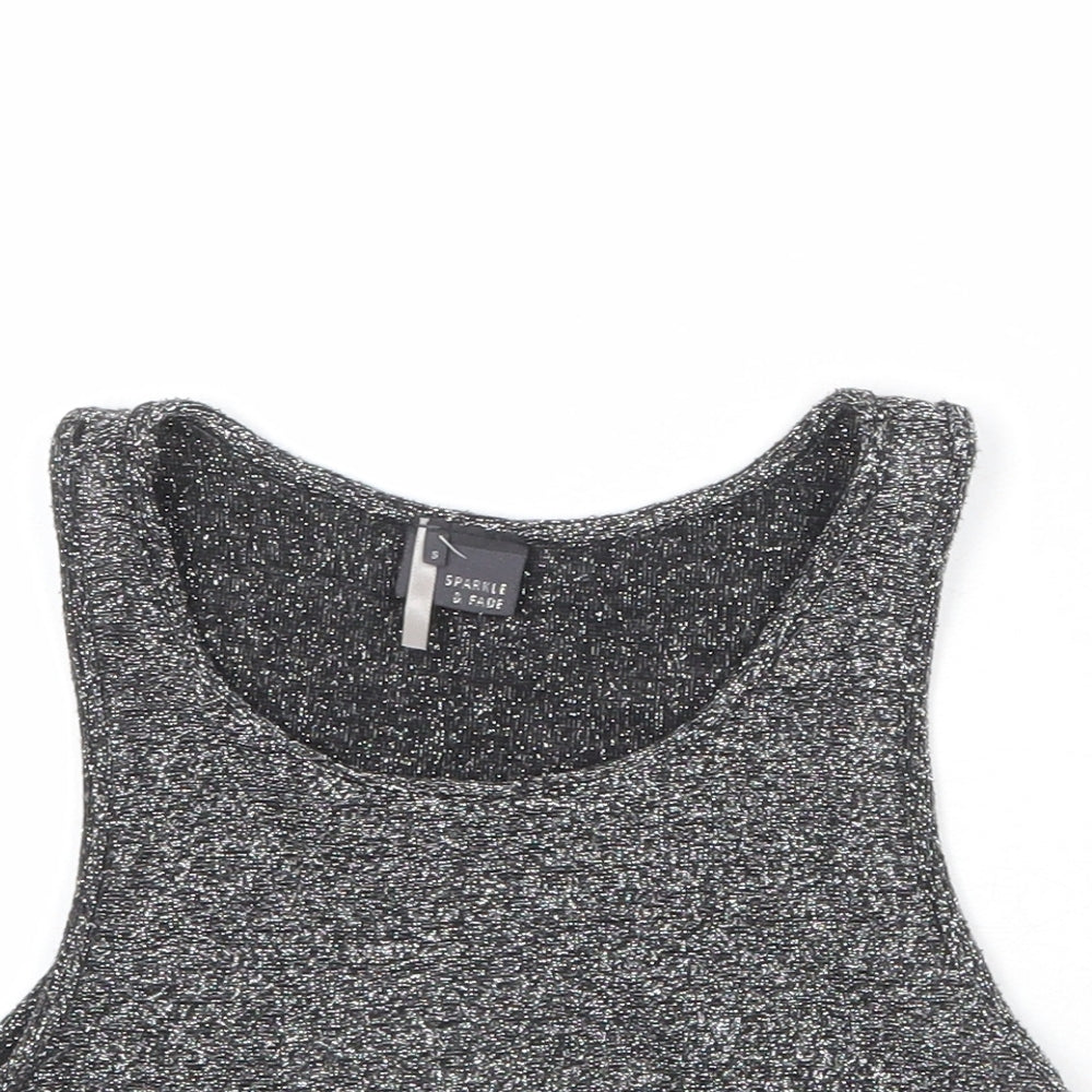 Sparkle & Fade Womens Black Polyester Cropped Tank Size S Round Neck
