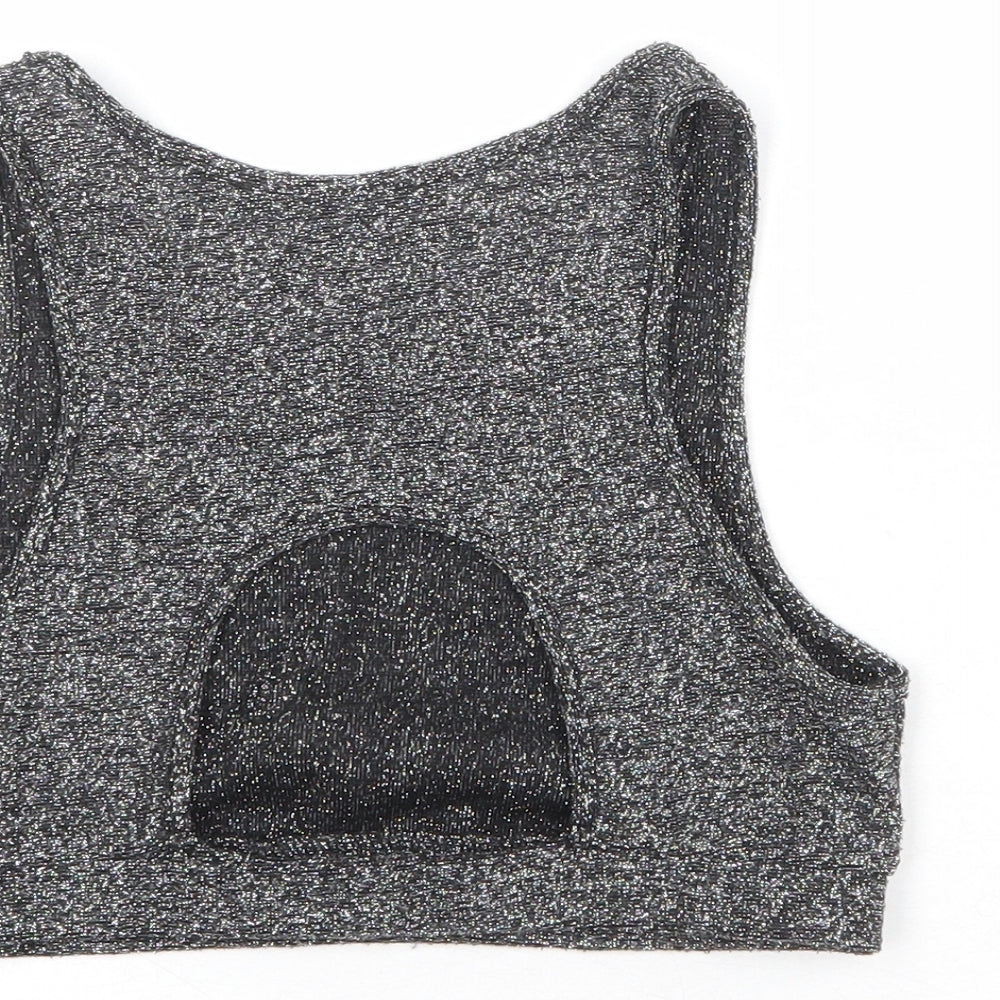 Sparkle & Fade Womens Black Polyester Cropped Tank Size S Round Neck