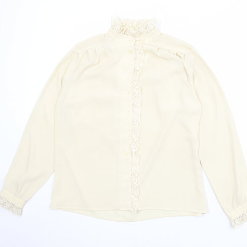 Windsmoor Womens Beige Polyester Basic Button-Up Size 16 Round Neck
