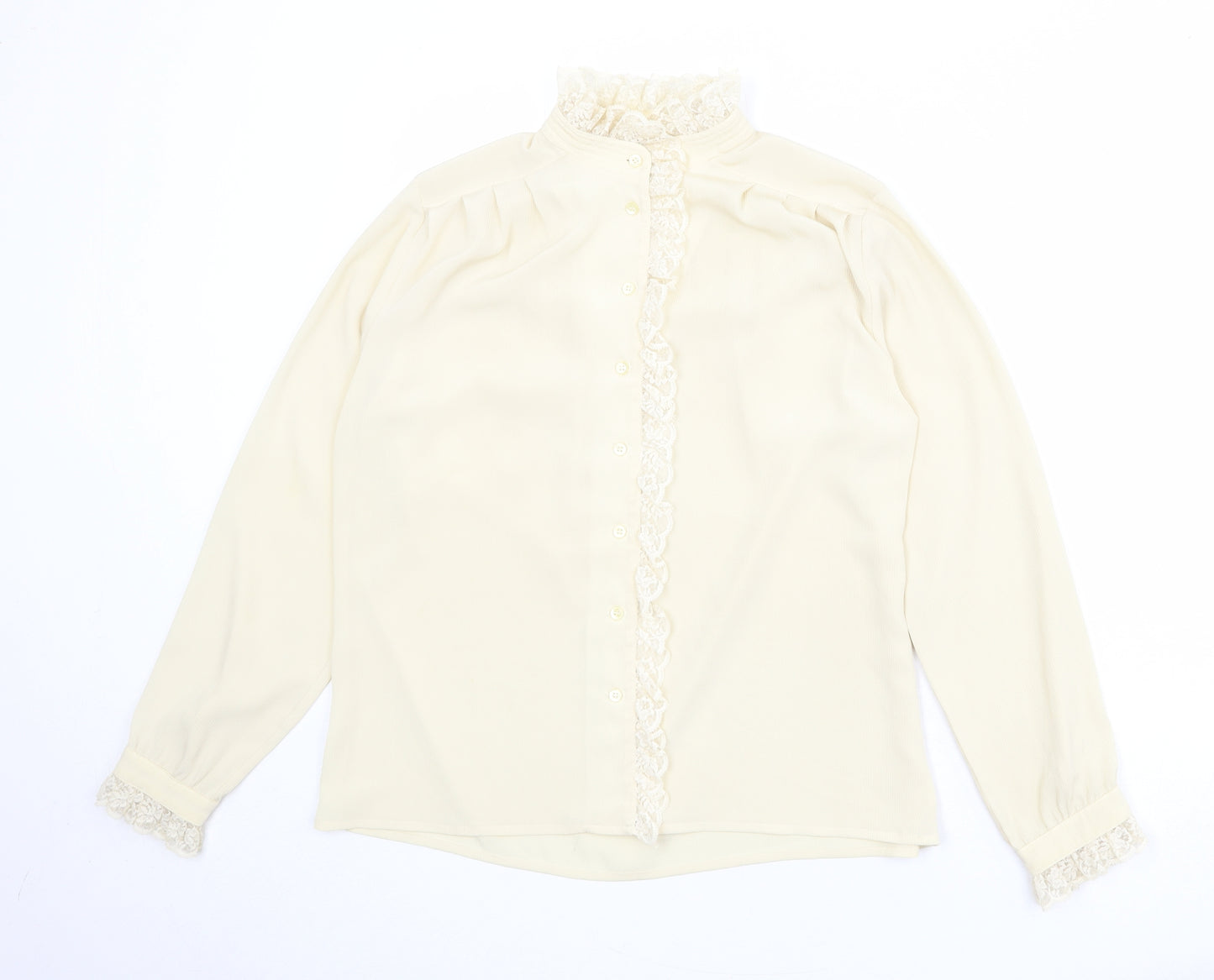 Windsmoor Womens Beige Polyester Basic Button-Up Size 16 Round Neck