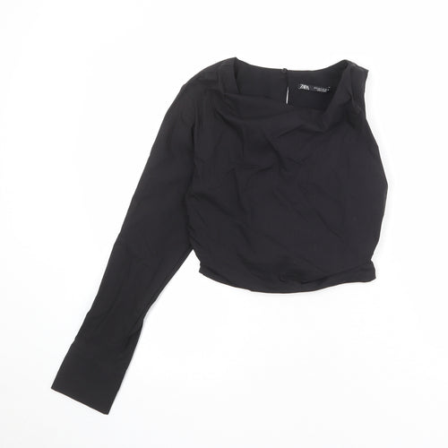 Zara Womens Black Polyester Basic Blouse Size S Cowl Neck