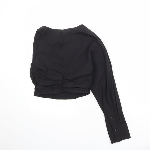 Zara Womens Black Polyester Basic Blouse Size S Cowl Neck