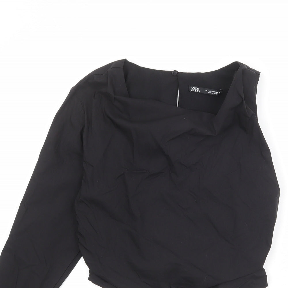 Zara Womens Black Polyester Basic Blouse Size S Cowl Neck