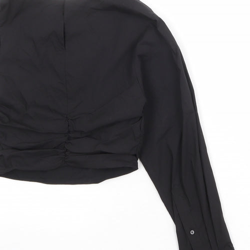 Zara Womens Black Polyester Basic Blouse Size S Cowl Neck