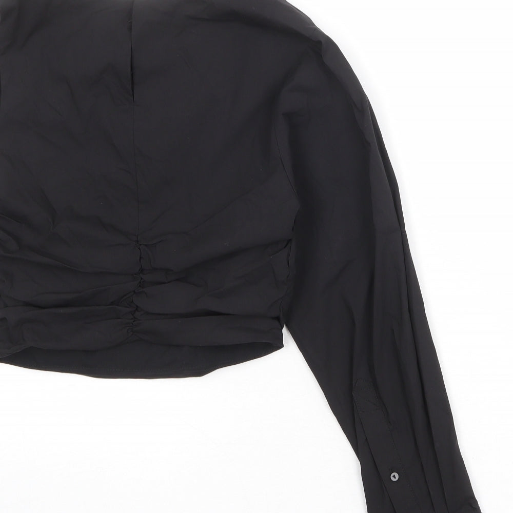 Zara Womens Black Polyester Basic Blouse Size S Cowl Neck