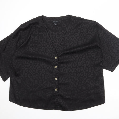 New Look Womens Black Animal Print Polyester Basic Button-Up Size 28 V-Neck - Leopard Pattern