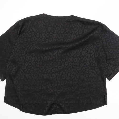 New Look Womens Black Animal Print Polyester Basic Button-Up Size 28 V-Neck - Leopard Pattern
