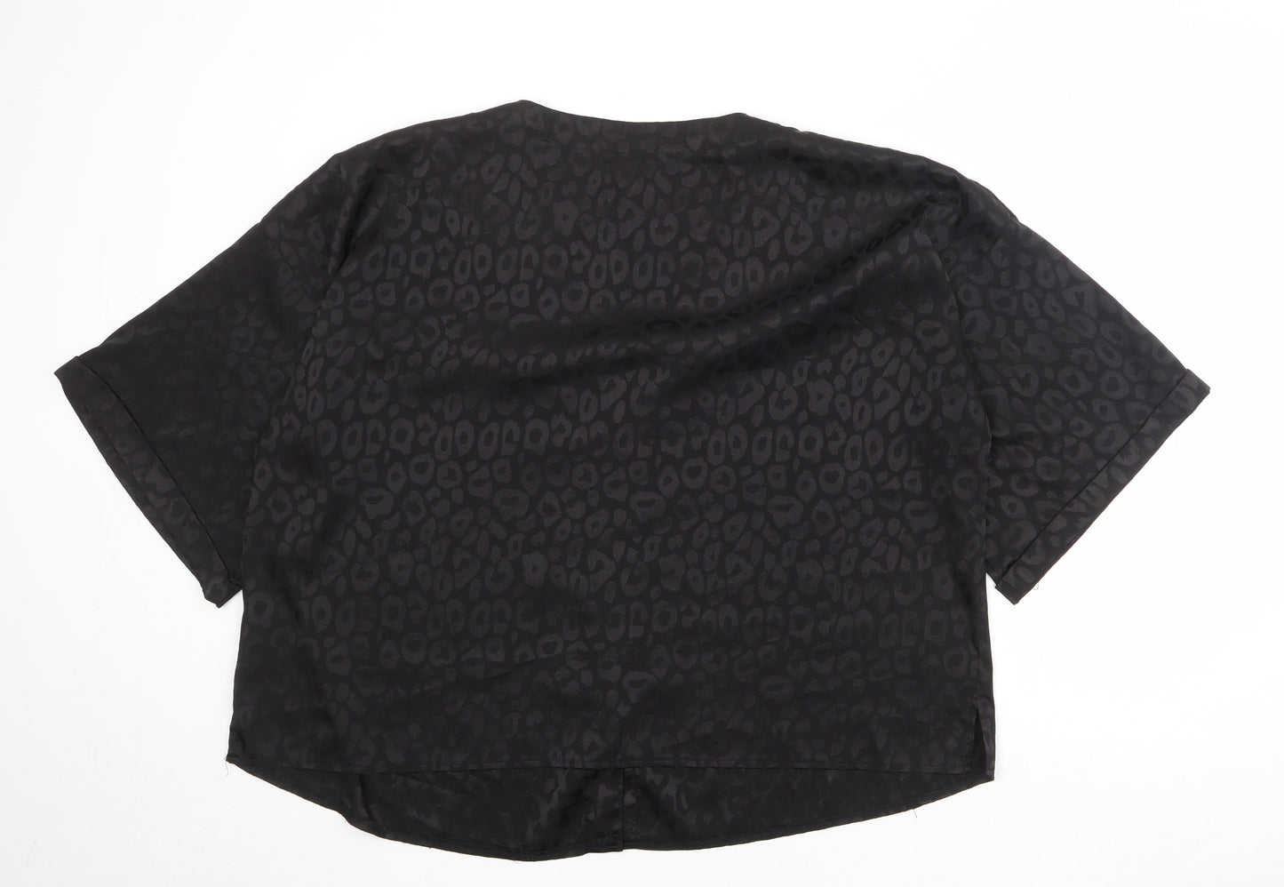 New Look Womens Black Animal Print Polyester Basic Button-Up Size 28 V-Neck - Leopard Pattern