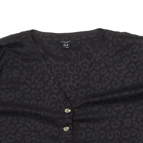 New Look Womens Black Animal Print Polyester Basic Button-Up Size 28 V-Neck - Leopard Pattern