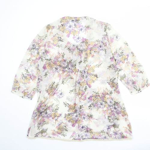Indigo Womens Beige Floral Polyester Basic Blouse Size 16 V-Neck