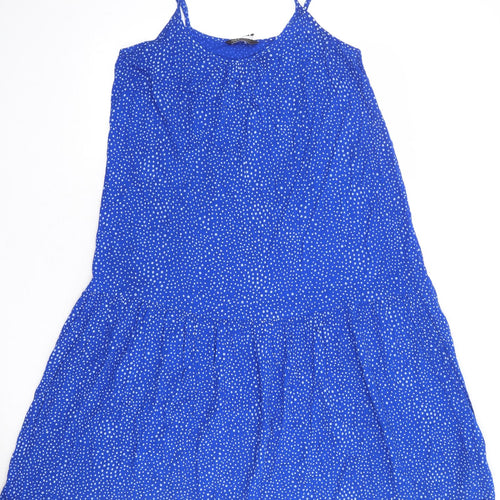 Marks and Spencer Womens Blue Geometric Viscose Slip Dress Size 14 Round Neck Pullover