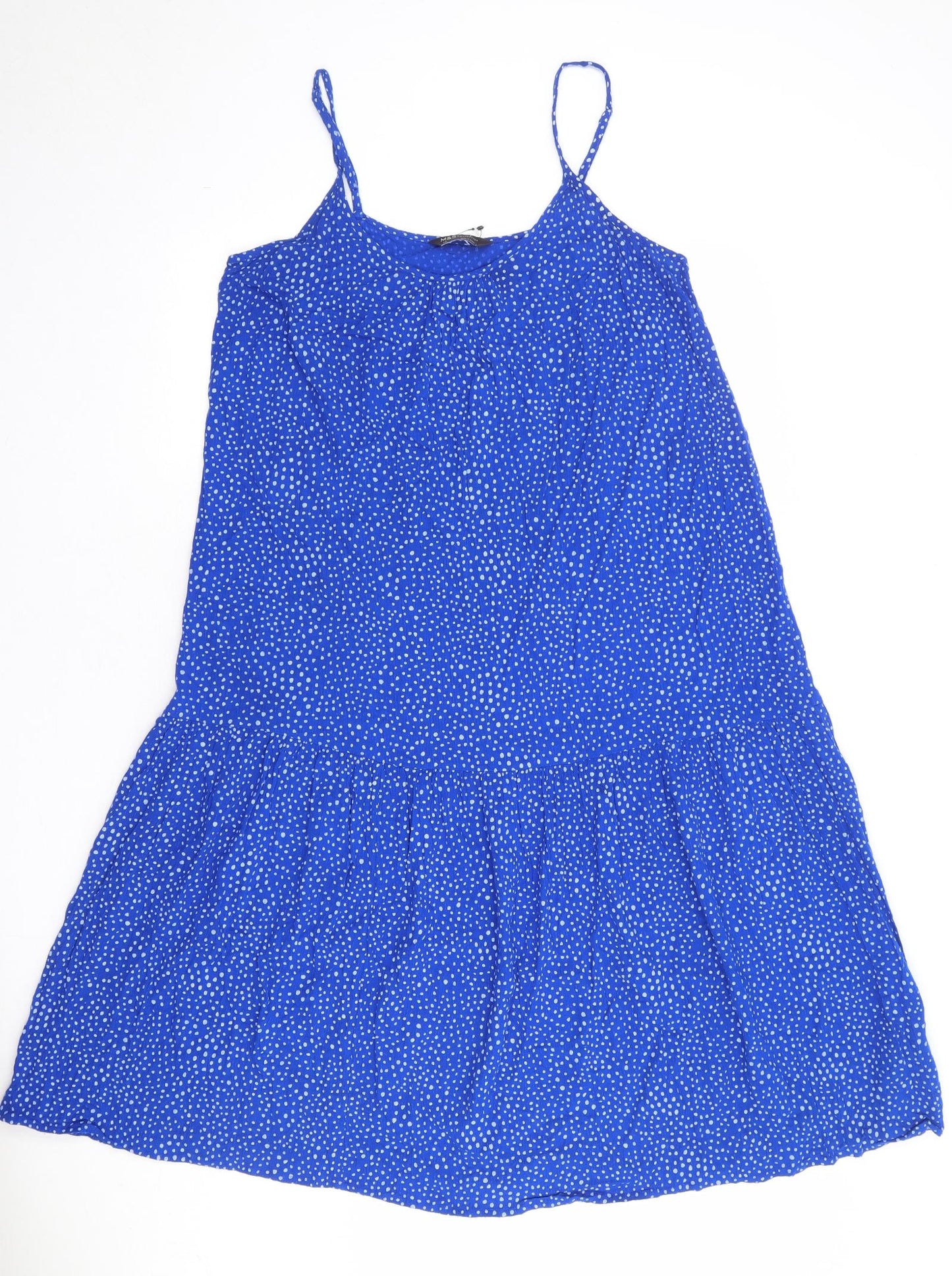 Marks and Spencer Womens Blue Geometric Viscose Slip Dress Size 14 Round Neck Pullover