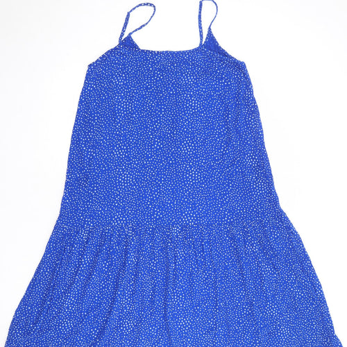 Marks and Spencer Womens Blue Geometric Viscose Slip Dress Size 14 Round Neck Pullover