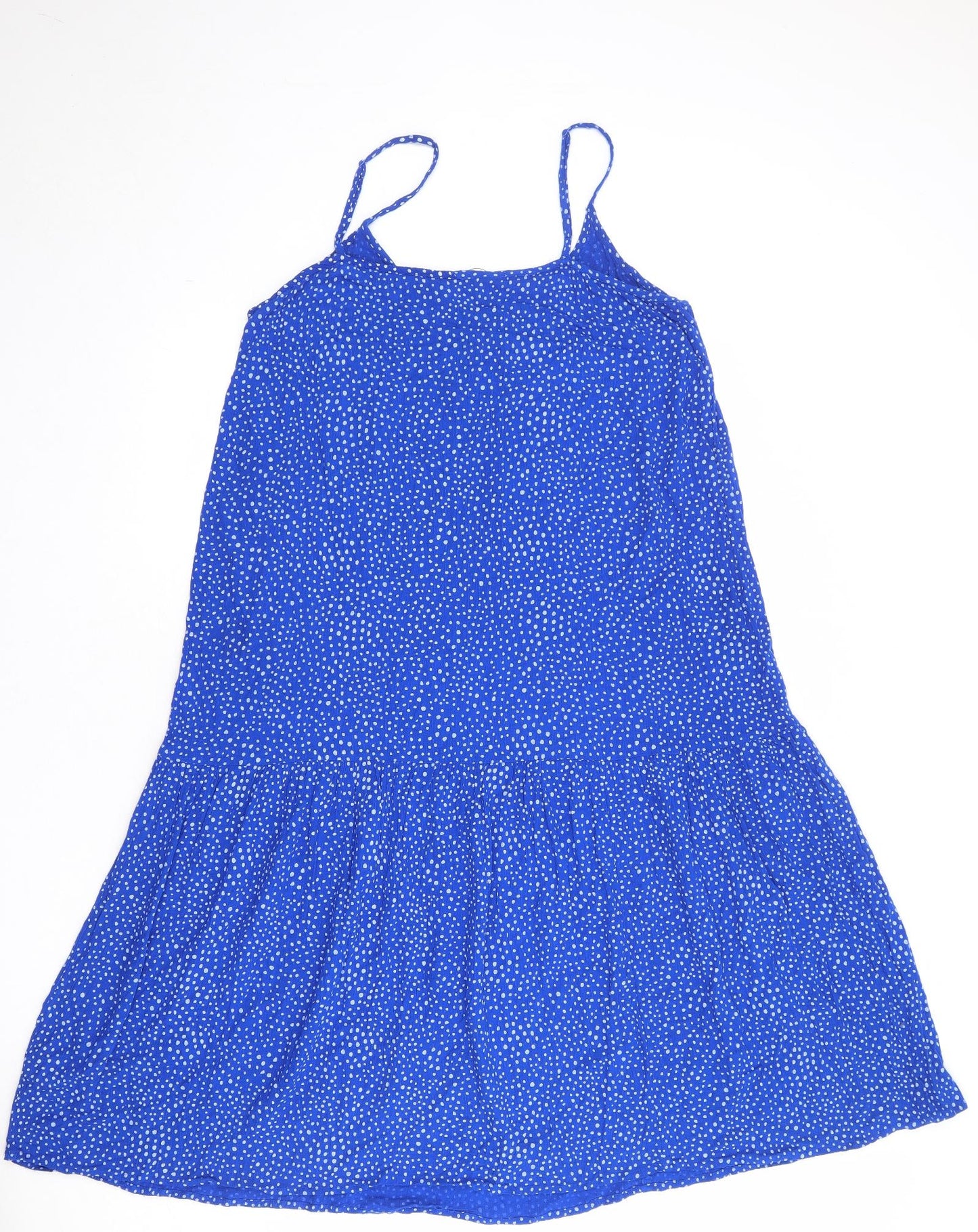Marks and Spencer Womens Blue Geometric Viscose Slip Dress Size 14 Round Neck Pullover