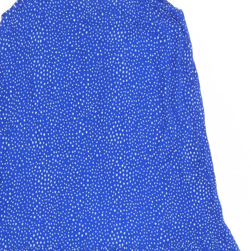 Marks and Spencer Womens Blue Geometric Viscose Slip Dress Size 14 Round Neck Pullover