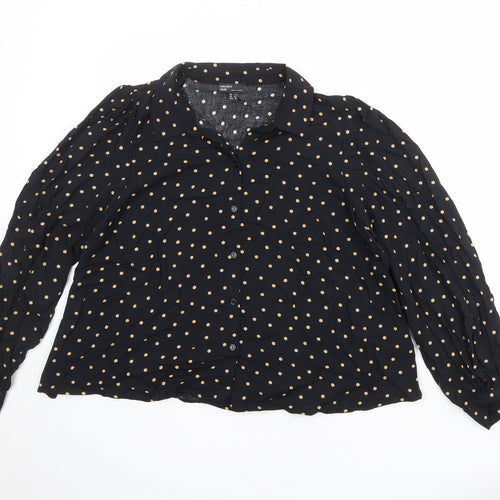 Nobody's Child Womens Black Polka Dot Viscose Basic Button-Up Size 14 Collared