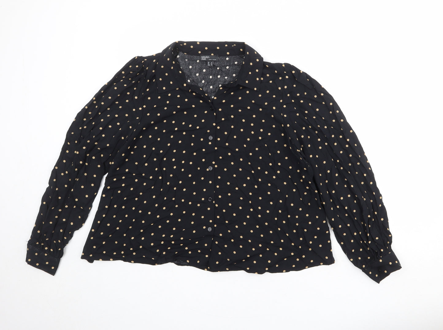 Nobody's Child Womens Black Polka Dot Viscose Basic Button-Up Size 14 Collared