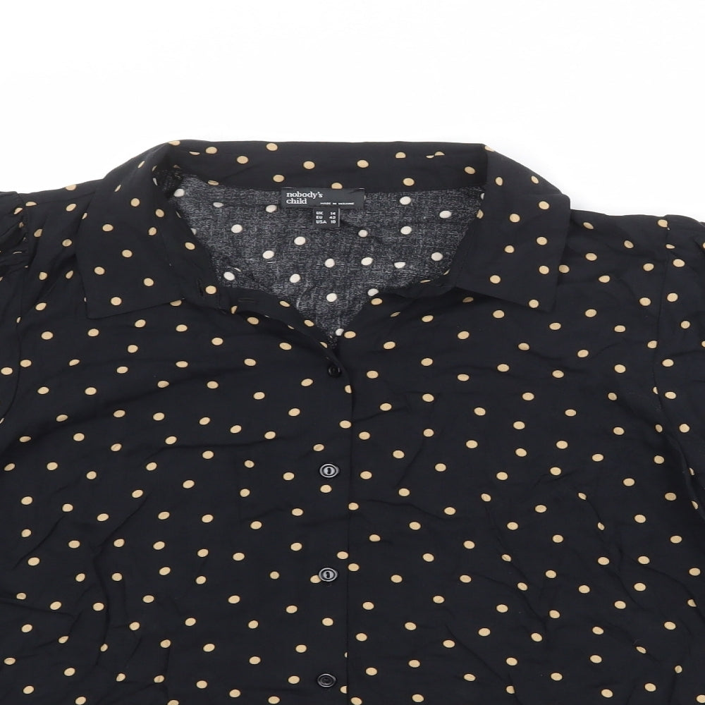Nobody's Child Womens Black Polka Dot Viscose Basic Button-Up Size 14 Collared