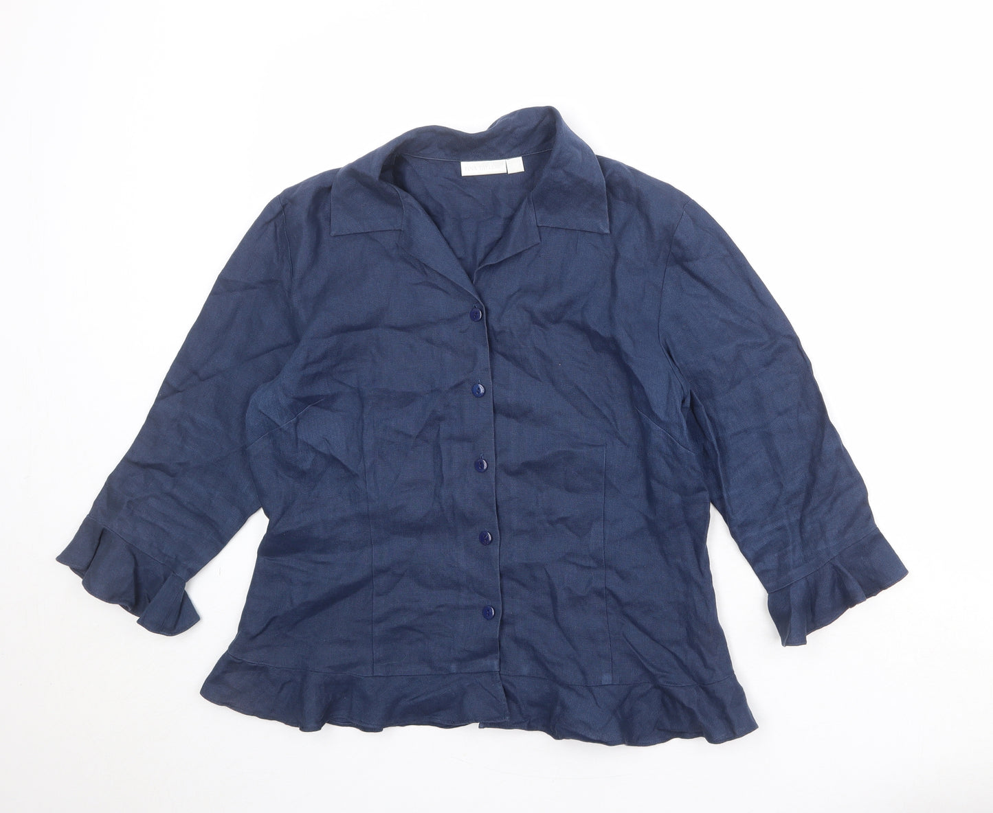 Tina Taylor Womens Blue Linen Basic Button-Up Size 14 Collared