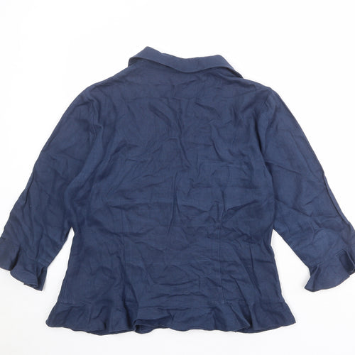 Tina Taylor Womens Blue Linen Basic Button-Up Size 14 Collared