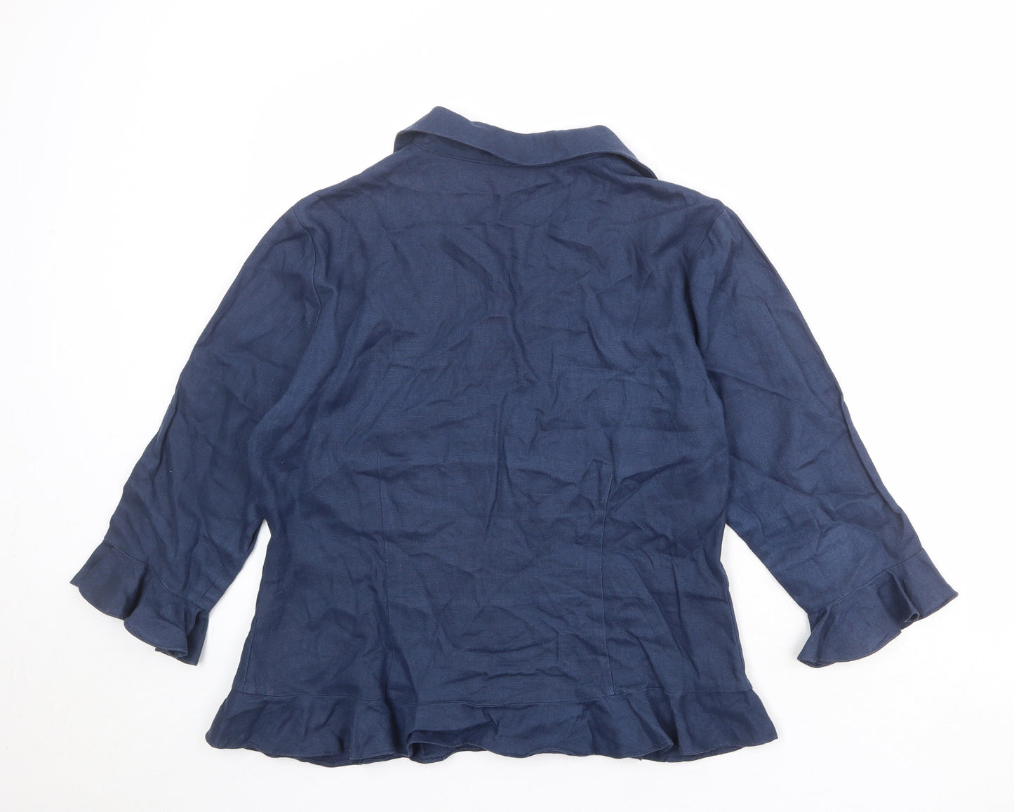 Tina Taylor Womens Blue Linen Basic Button-Up Size 14 Collared