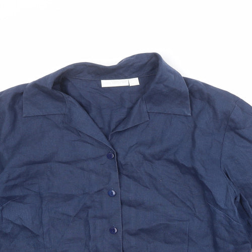 Tina Taylor Womens Blue Linen Basic Button-Up Size 14 Collared