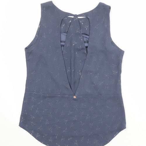 Dannii Minogue Womens Blue Geometric Polyester Camisole Blouse Size 12 Round Neck - Bird Pattern