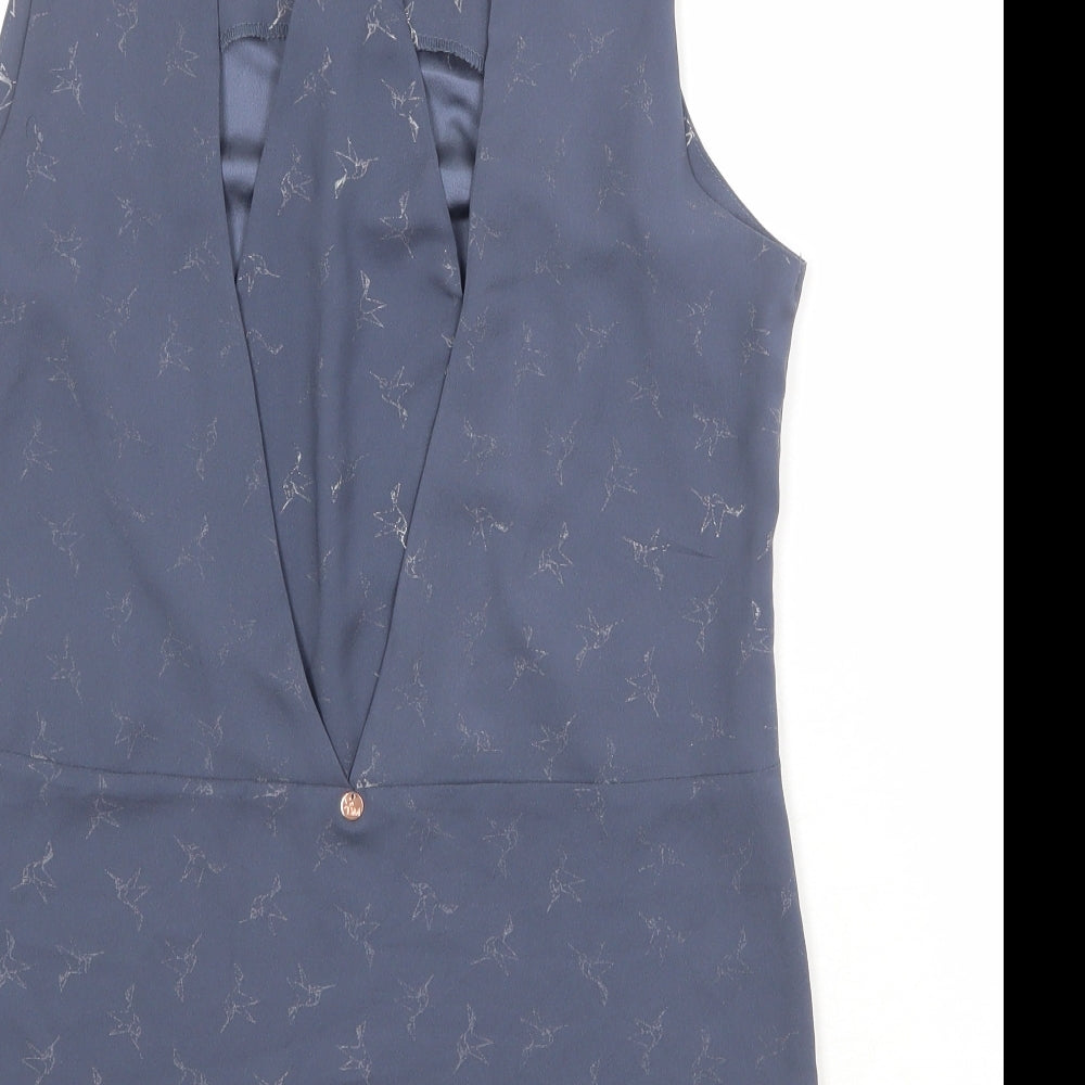 Dannii Minogue Womens Blue Geometric Polyester Camisole Blouse Size 12 Round Neck - Bird Pattern