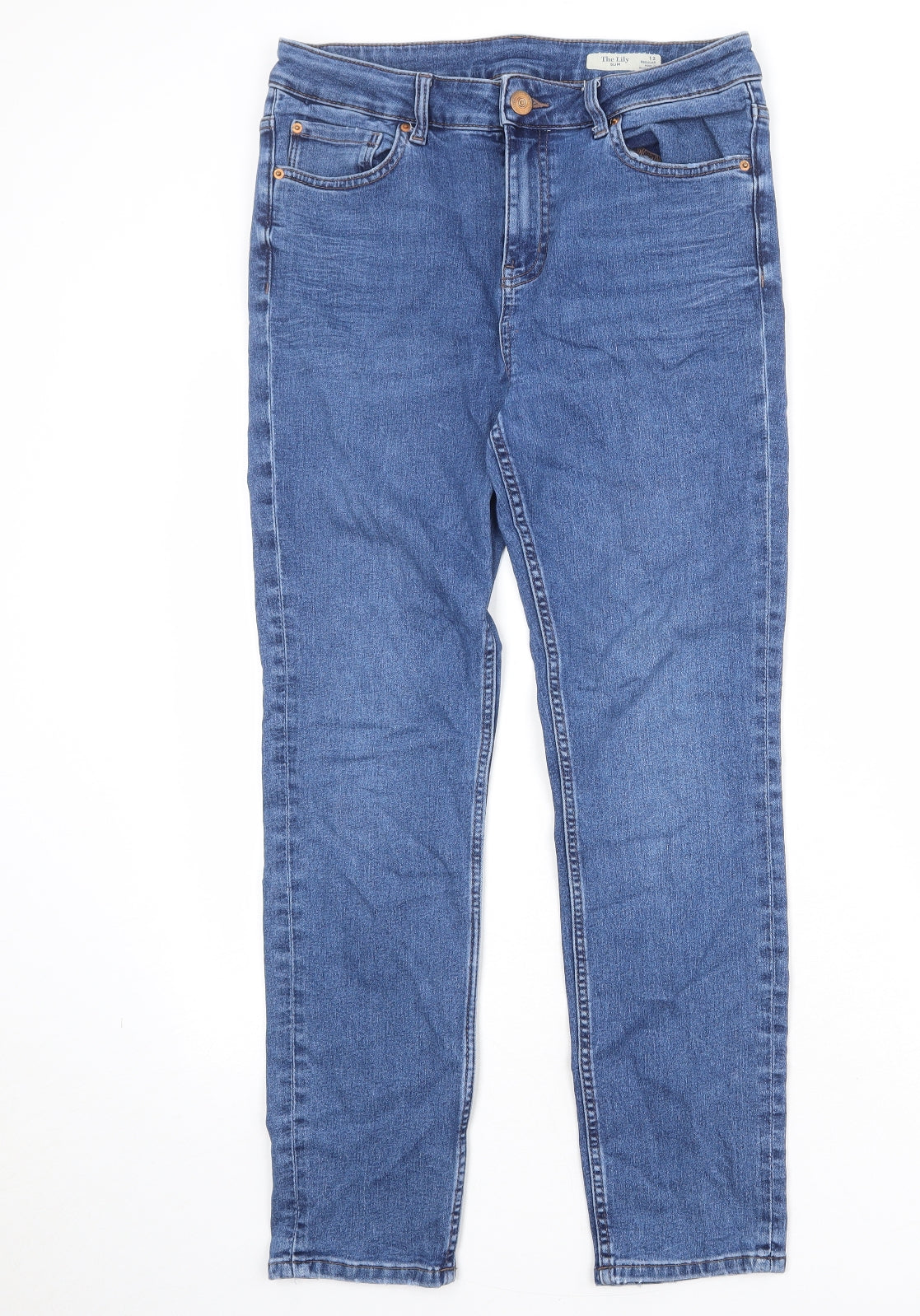 Marks and Spencer Womens Blue Cotton Skinny Jeans Size 12 Regular Zip