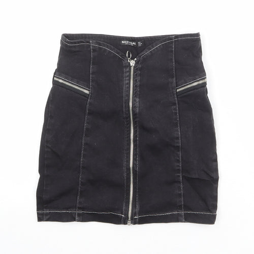 Nasty Gal Womens Black Cotton A-Line Skirt Size 6 Zip
