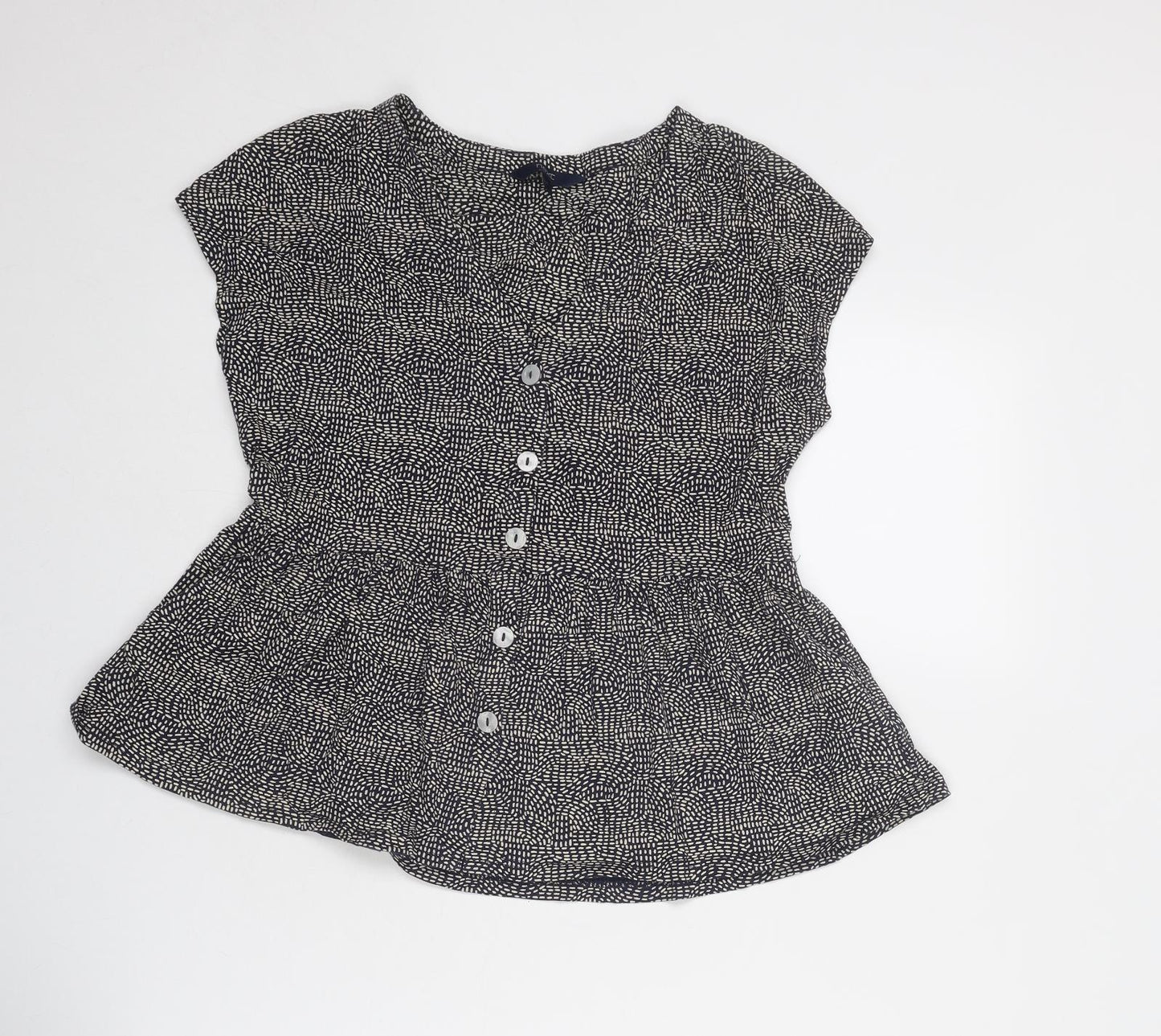 NEXT Womens Beige Geometric Cotton Basic Button-Up Size 6 V-Neck