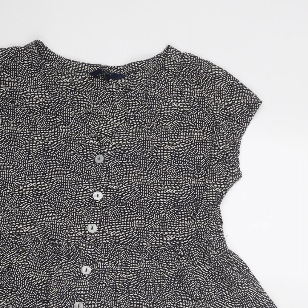 NEXT Womens Beige Geometric Cotton Basic Button-Up Size 6 V-Neck