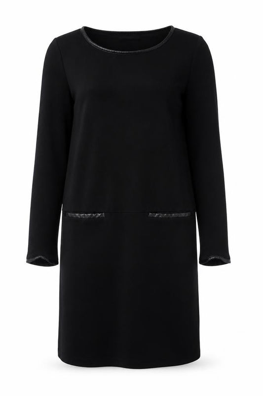 Front view of Marks & Spencer women’s black viscose a-line, size UK 12, round neck pullover